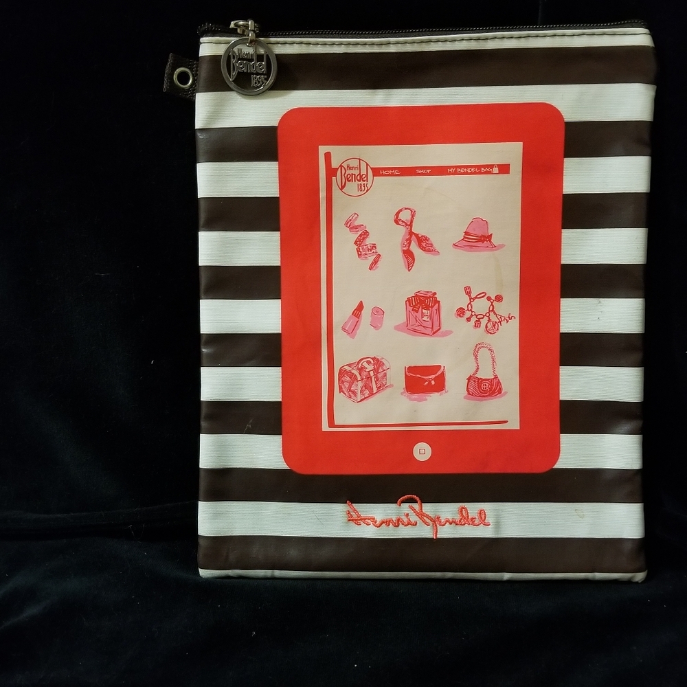 Henri Bendel Coated Canvas Brown and White Tablet Sleeve.